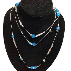 Robert Lee Morris RLM Statement Necklace Silver Turquoise Beaded Long Necklace